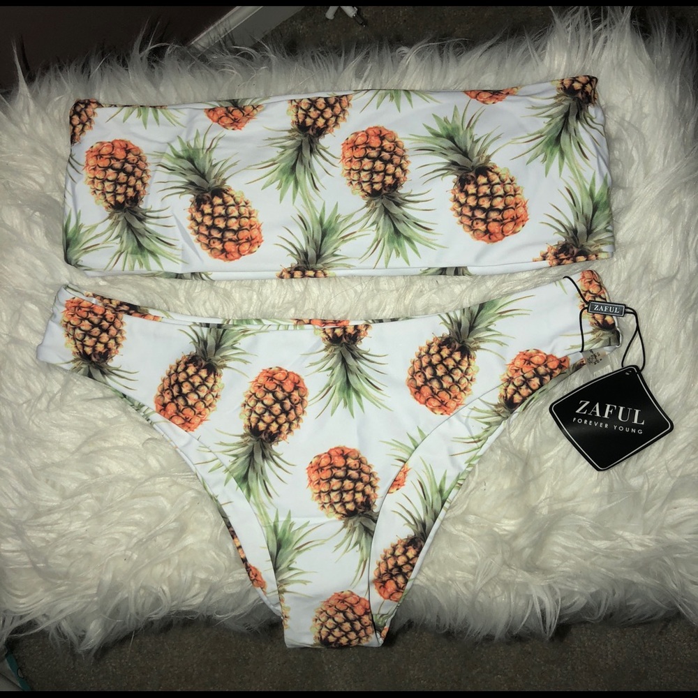 Zaful Pineapple Bandeau Bikini Set